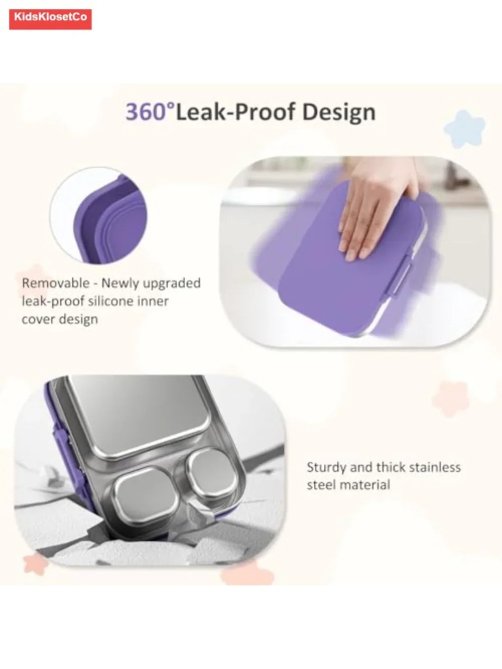 Stainless Steel Bento Box Leak Proof 3 Compartments Lunch Container